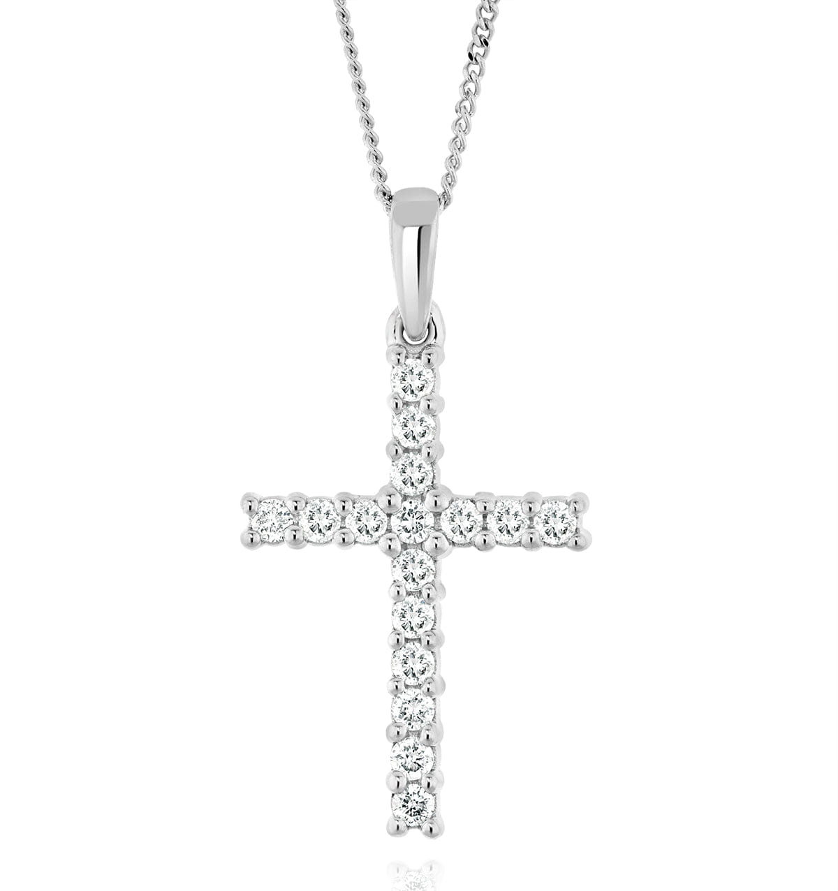 Diamond Lab Diamond Cross Pendant Necklace Claw Set 0.25ct H/Si 9K White Gold