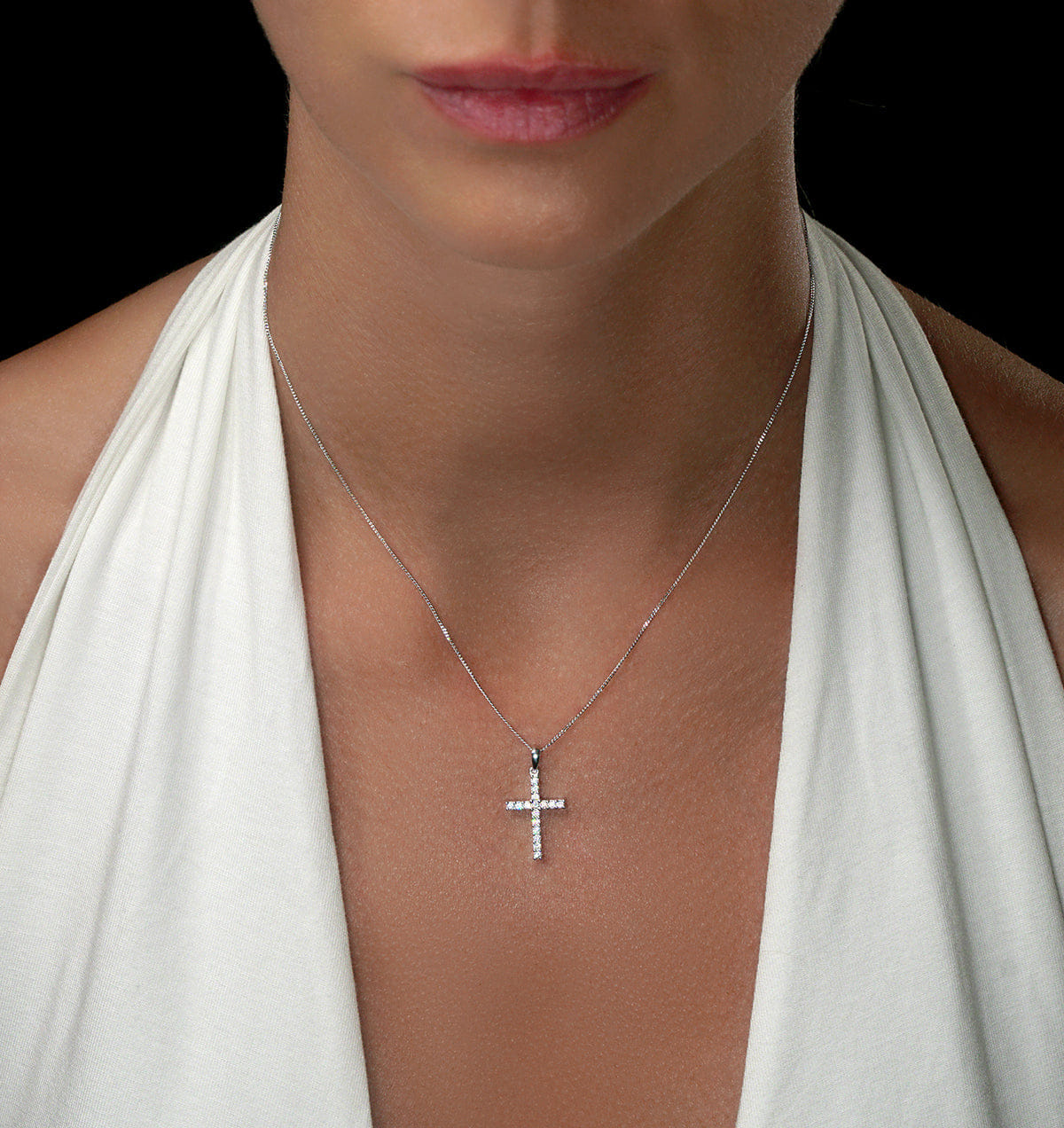 Diamond Lab Diamond Cross Pendant Necklace Claw Set 0.25ct H/Si 9K White Gold