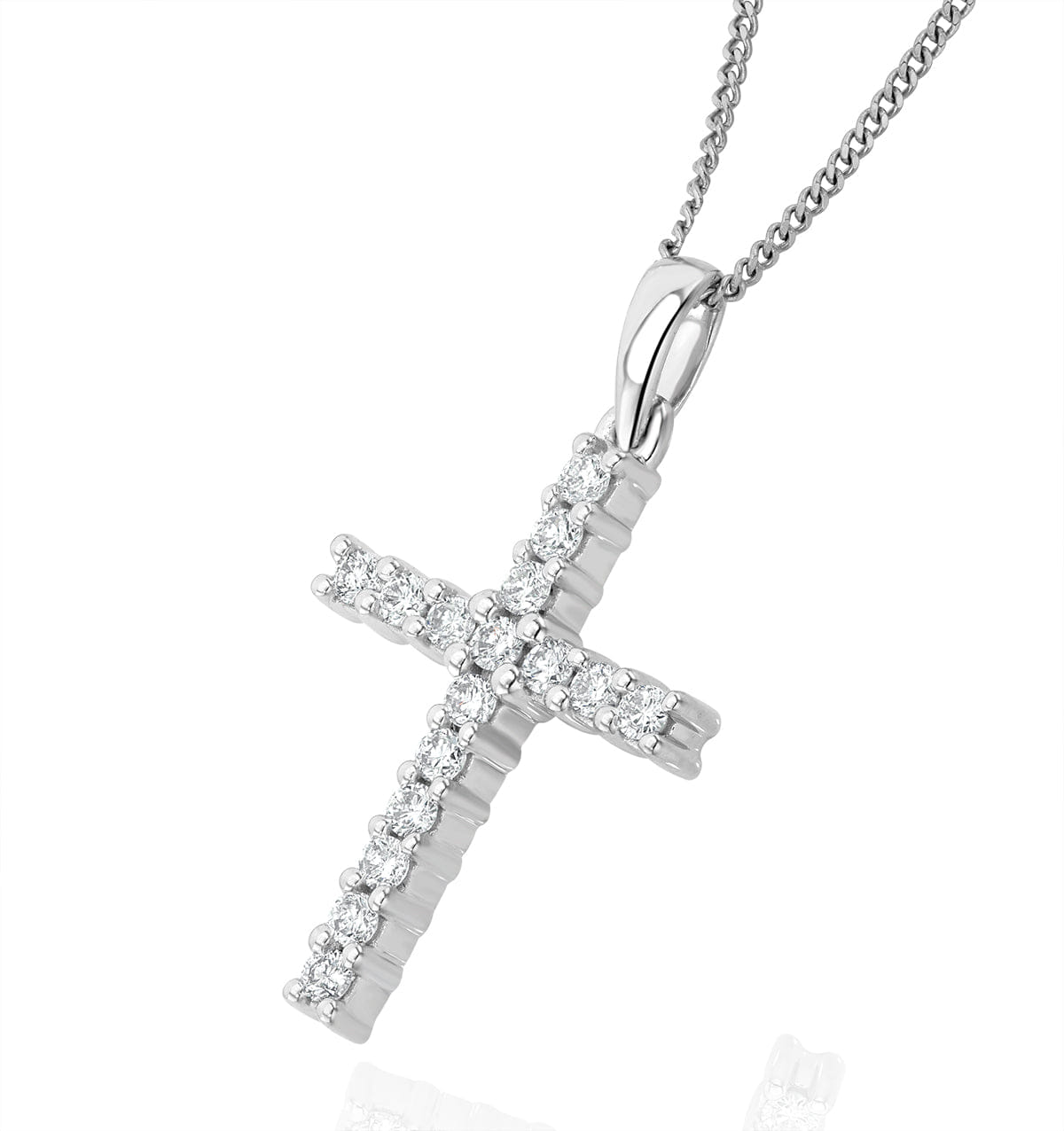 Diamond Lab Diamond Cross Pendant Necklace Claw Set 0.25ct H/Si 9K White Gold