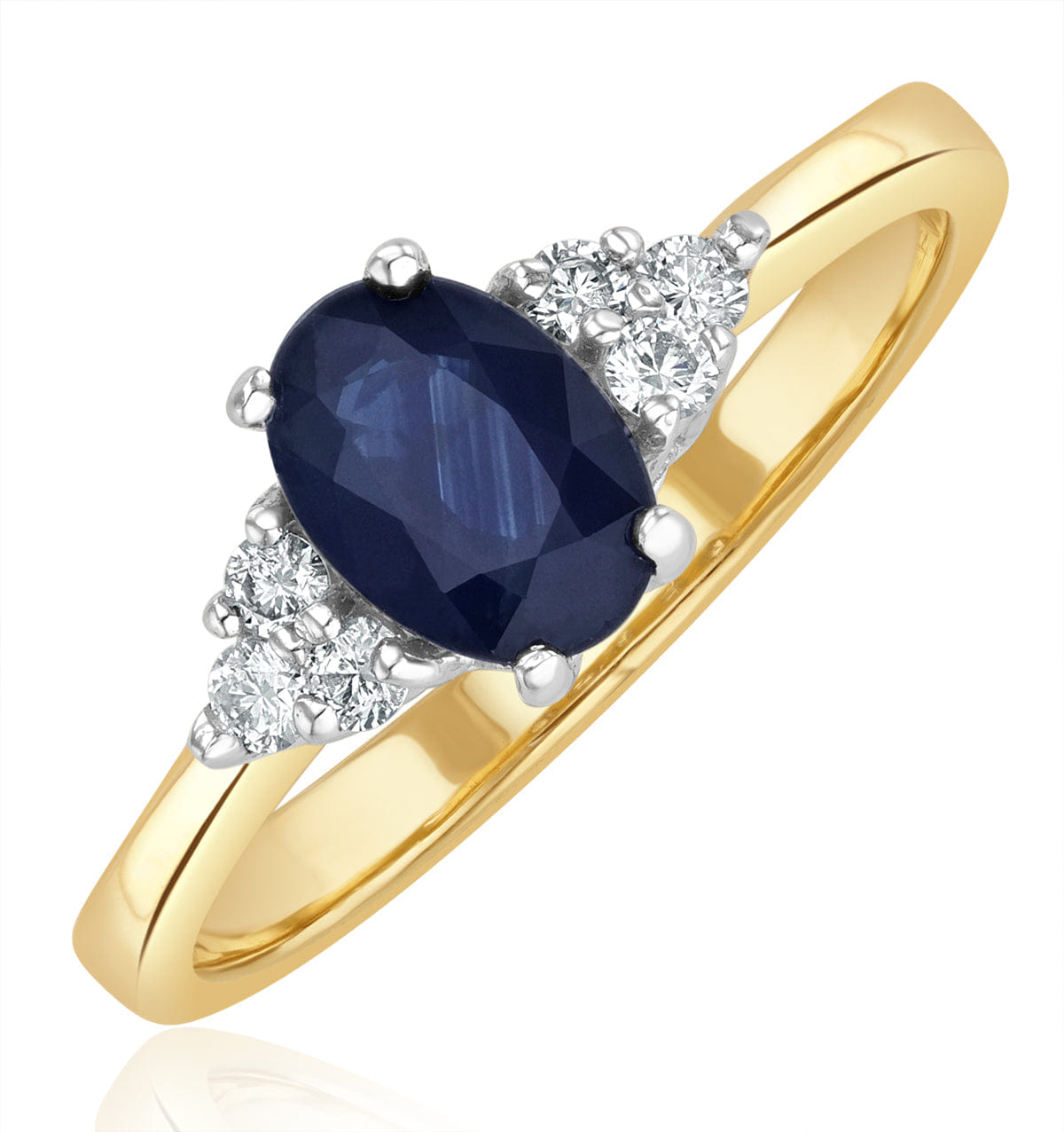 Diamond Sapphire 7 x 5 mm And Diamond 18K Gold Ring