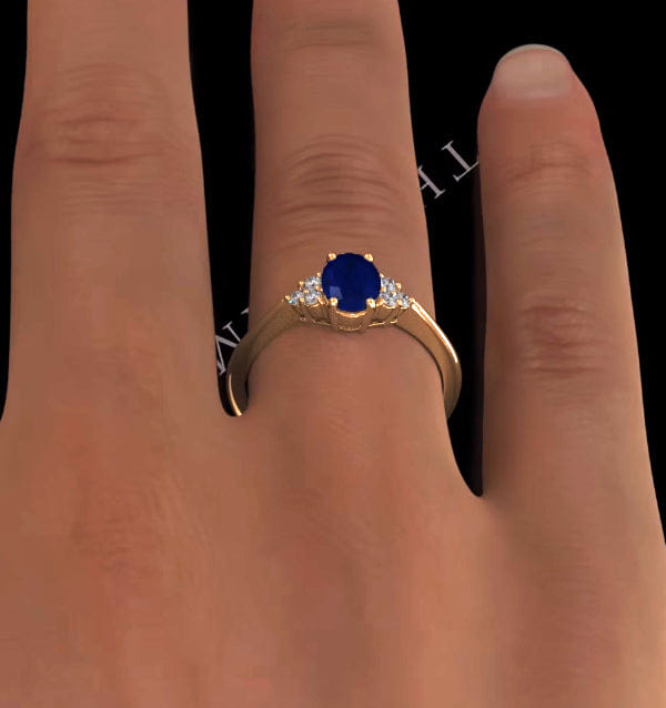 Diamond Sapphire 7 x 5 mm And Diamond 18K Gold Ring