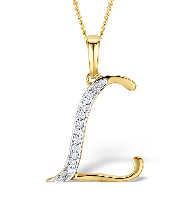 Diamond 9K Gold Diamond Initial L Necklace 0.05ct