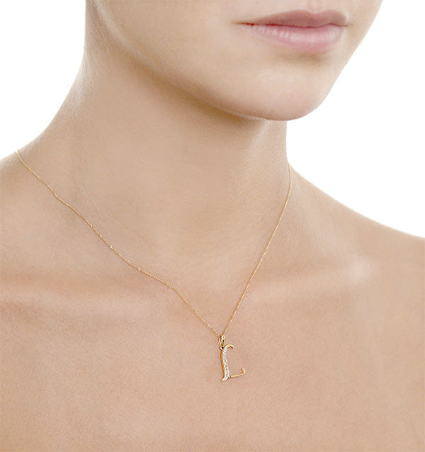 Diamond 9K Gold Diamond Initial L Necklace 0.05ct