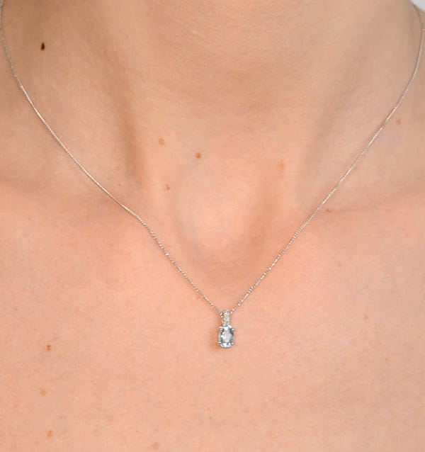 Diamond Aquamarine 0.34CT And Diamond 9K White Gold Pendant Necklace
