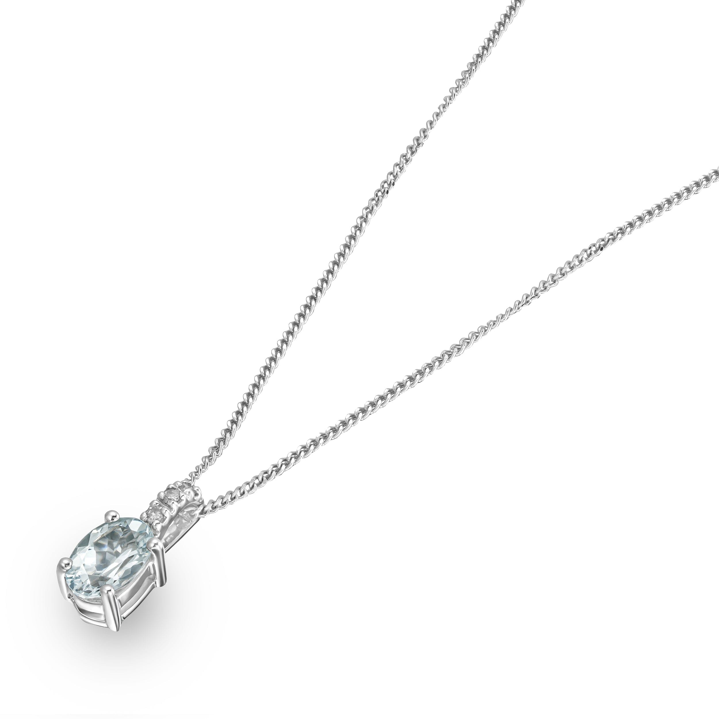 Diamond Aquamarine 0.34CT And Diamond 9K White Gold Pendant Necklace