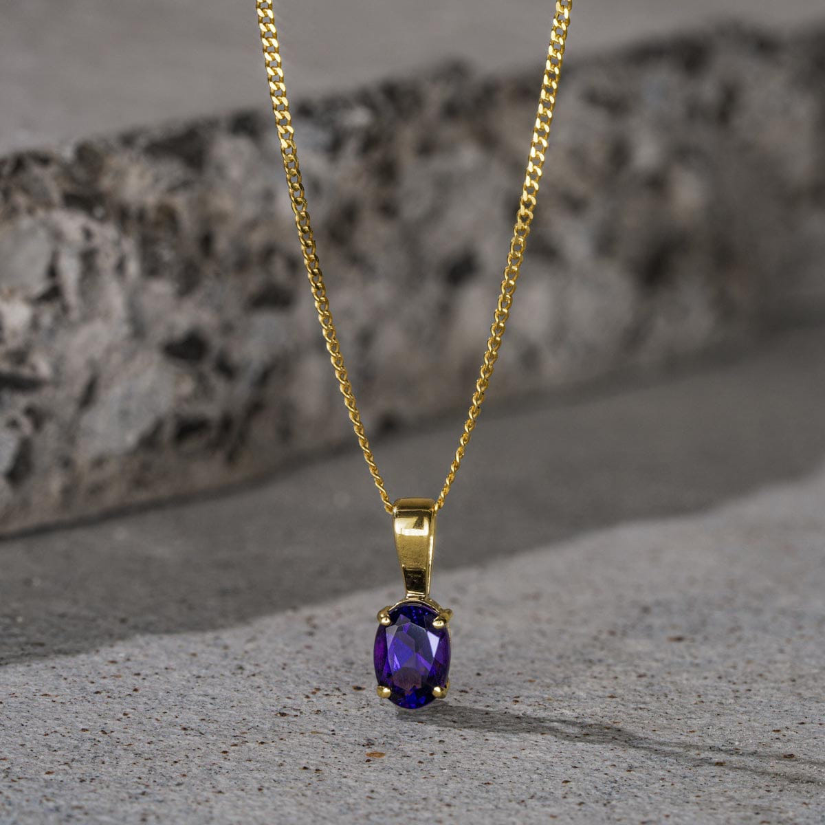 Yellow Amethyst 7 x 5 mm 9K Yellow Gold Pendant Necklace