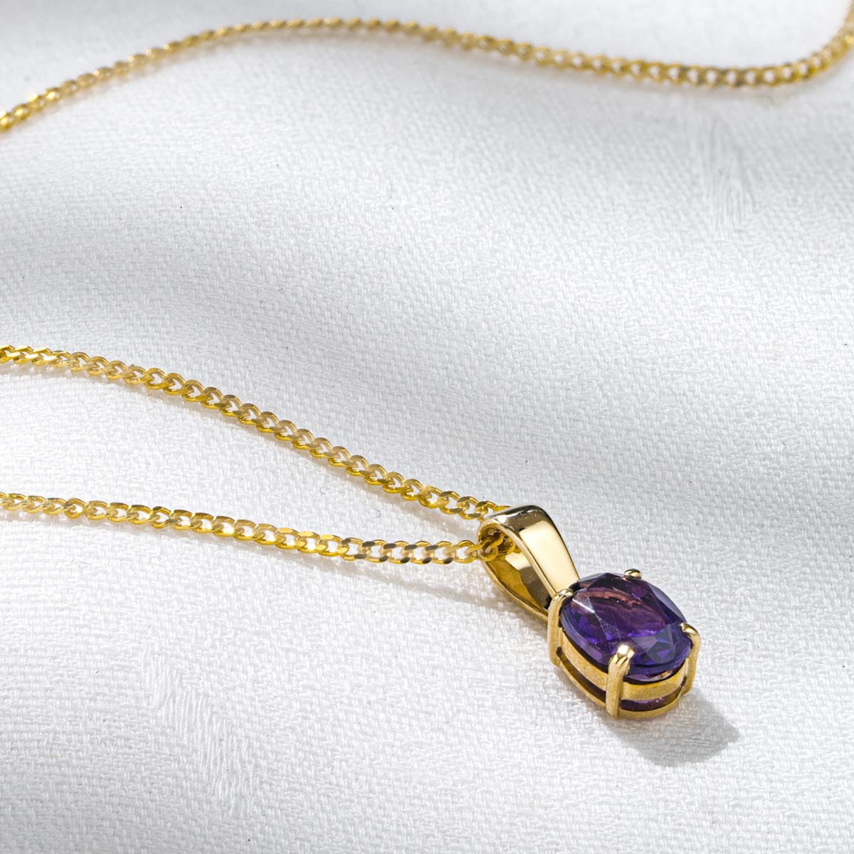 Yellow Amethyst 7 x 5 mm 9K Yellow Gold Pendant Necklace