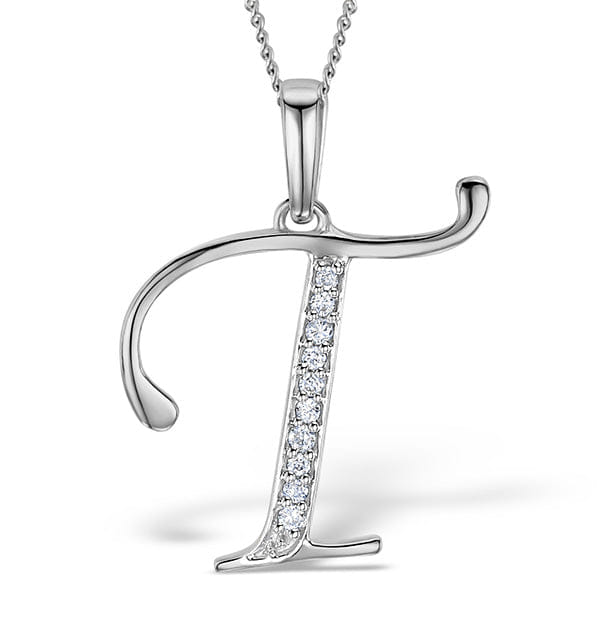 Diamond 925 Silver Lab Diamond Initial T Necklace 0.05ct
