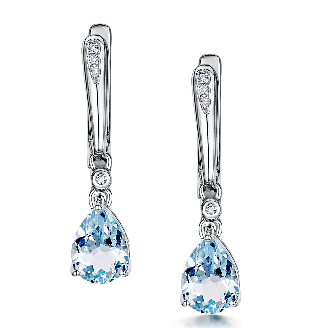 Diamond Stellato Blue Topaz and Diamond Earrings 0.03ct in 9K White Gold