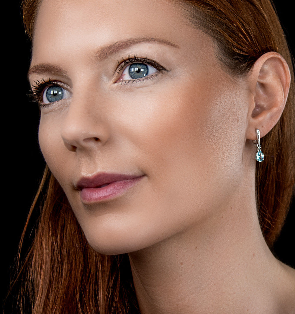 Diamond Stellato Blue Topaz and Diamond Earrings 0.03ct in 9K White Gold