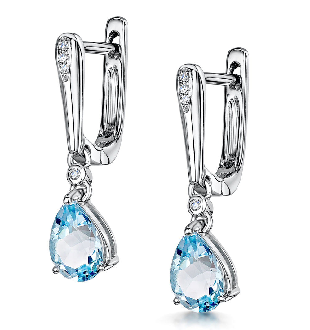 Diamond Stellato Blue Topaz and Diamond Earrings 0.03ct in 9K White Gold