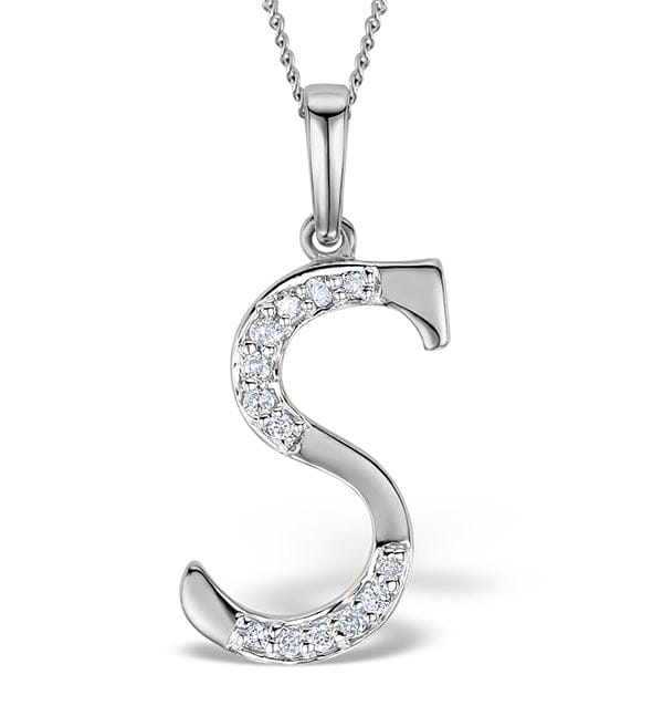 Diamond 925 Silver Lab Diamond Initial S Necklace 0.05ct