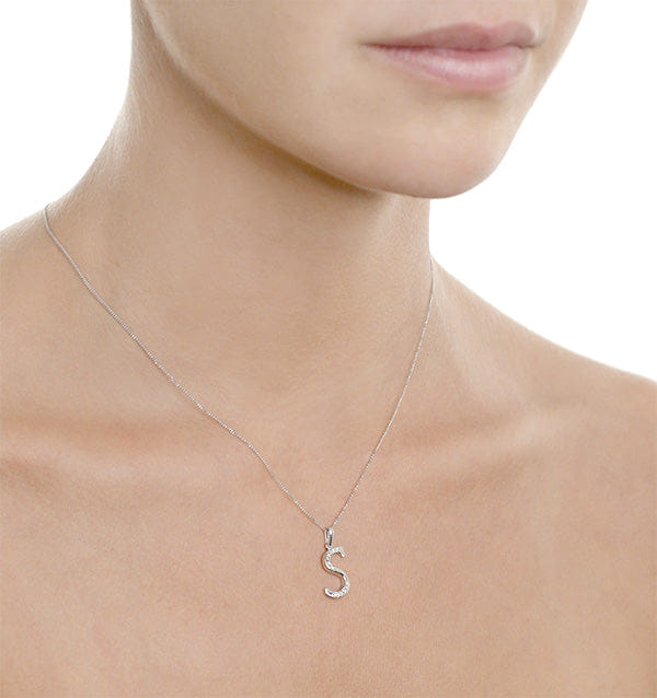 Diamond 925 Silver Lab Diamond Initial S Necklace 0.05ct