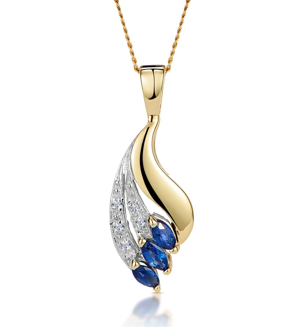 Diamond Sapphire 4 x 2 mm And Diamond 9K Yellow Gold Pendant Necklace