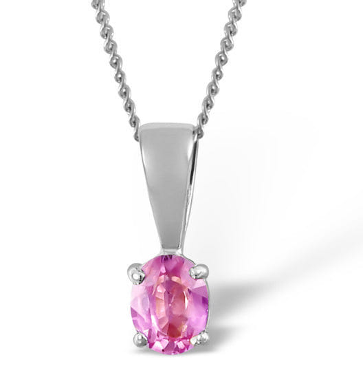 WHITE* Pink Sapphire 5 x 4 mm 9K White Gold Pendant Necklace