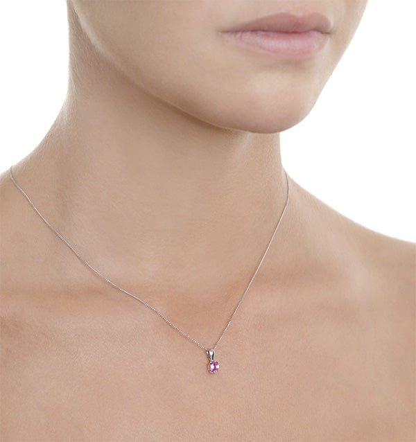 WHITE* Pink Sapphire 5 x 4 mm 9K White Gold Pendant Necklace