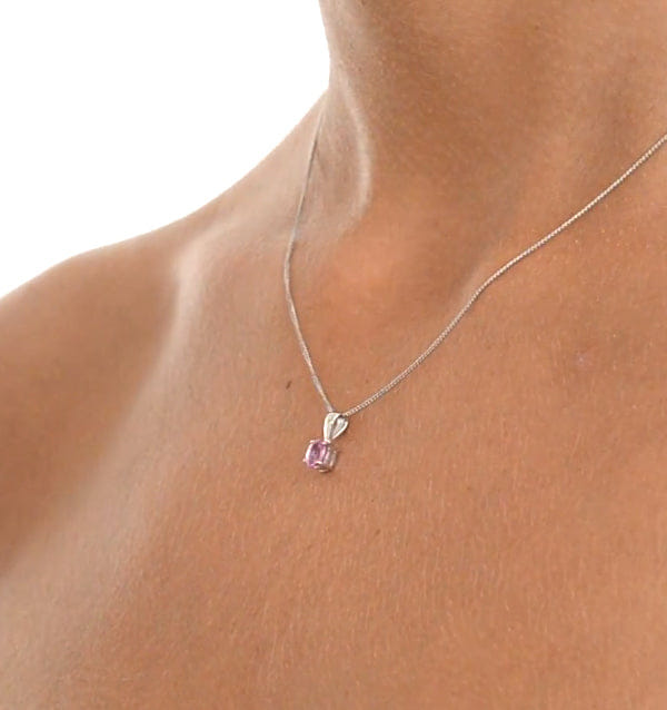 WHITE* Pink Sapphire 5 x 4 mm 9K White Gold Pendant Necklace