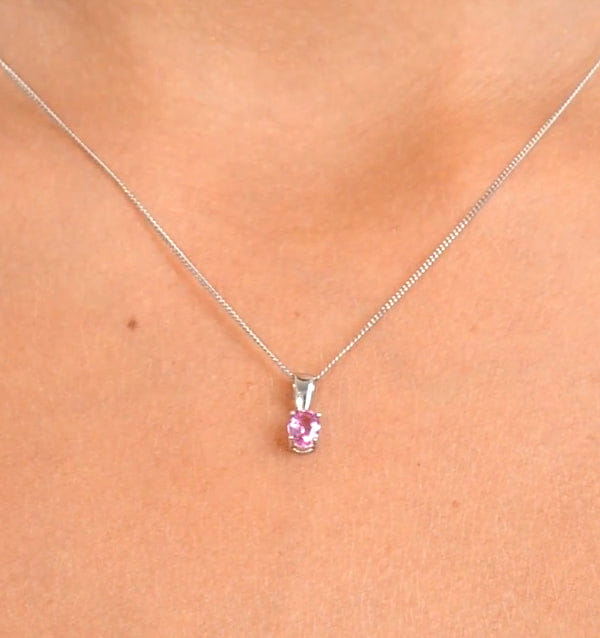 WHITE* Pink Sapphire 5 x 4 mm 9K White Gold Pendant Necklace