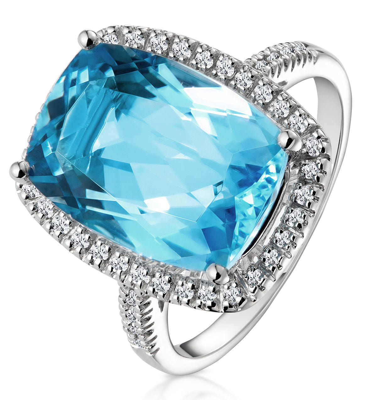 Diamond Blue Topaz 6.83CT And Diamond 9K White Gold Ring