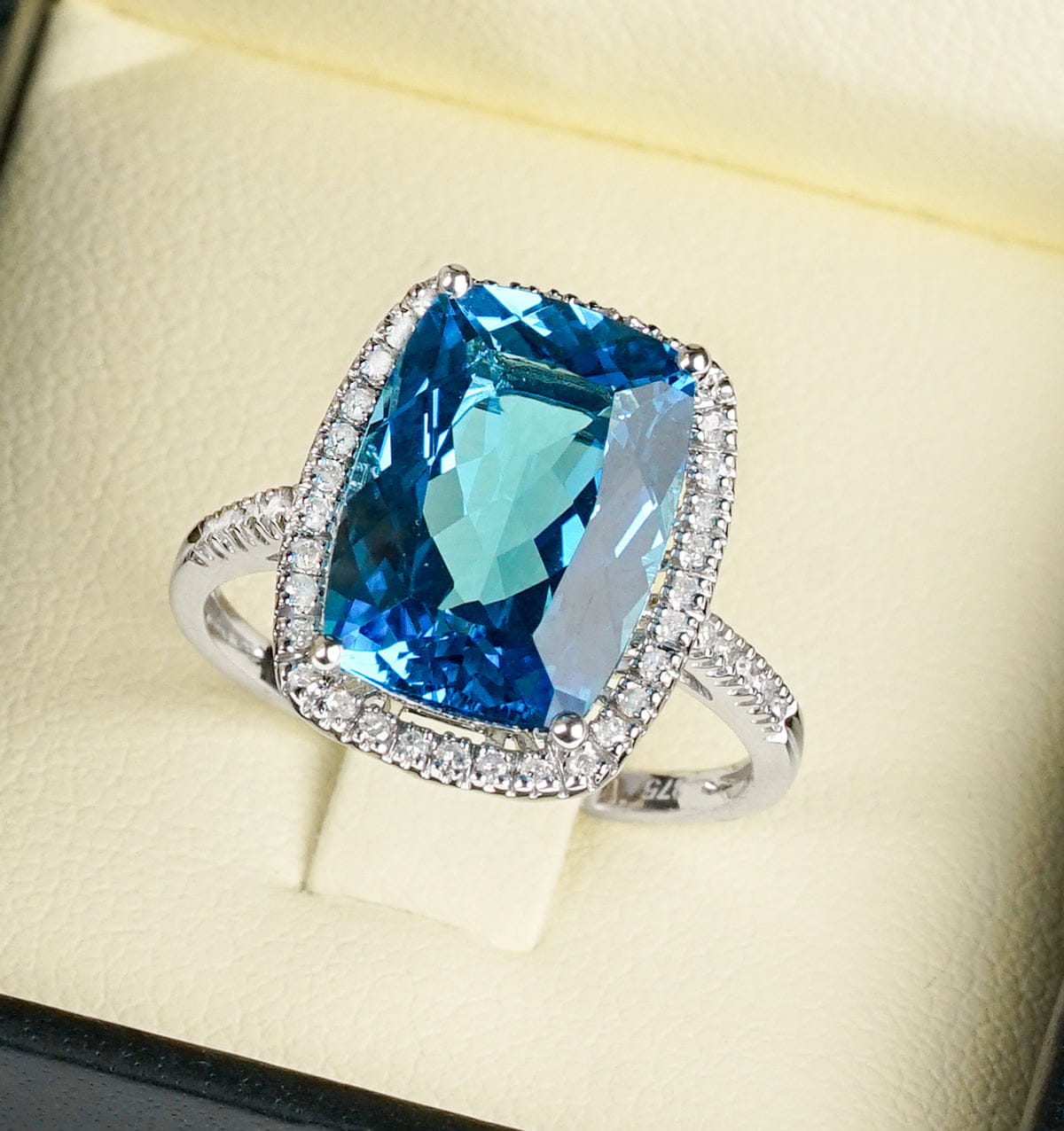 Diamond Blue Topaz 6.83CT And Diamond 9K White Gold Ring
