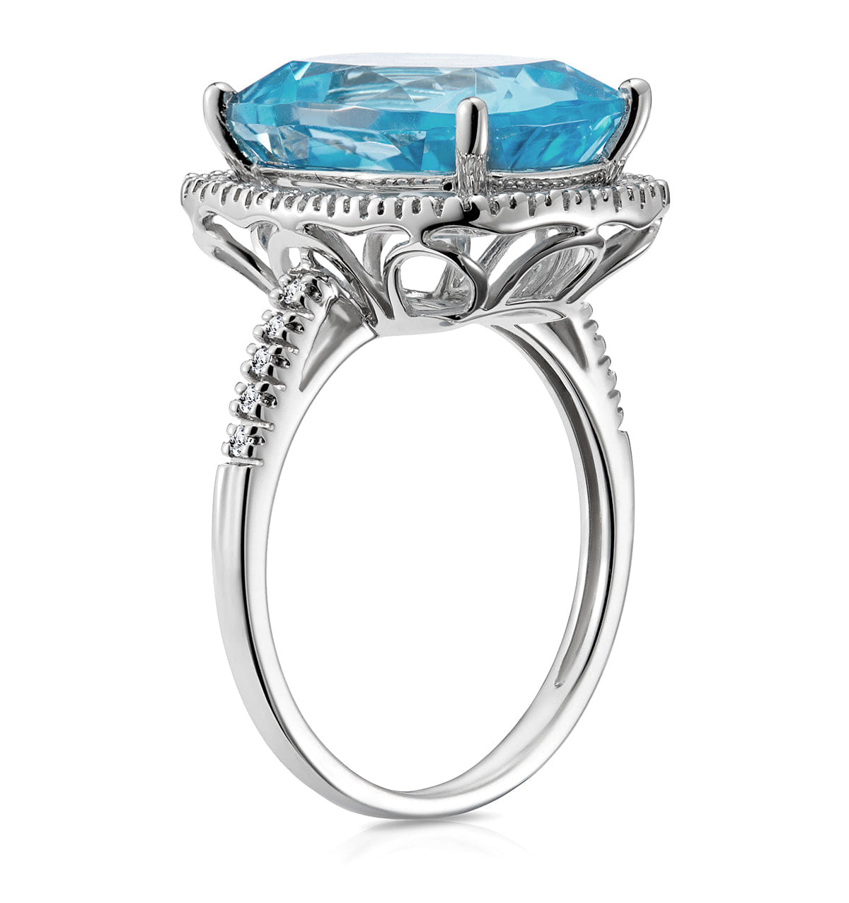 Diamond Blue Topaz 6.83CT And Diamond 9K White Gold Ring