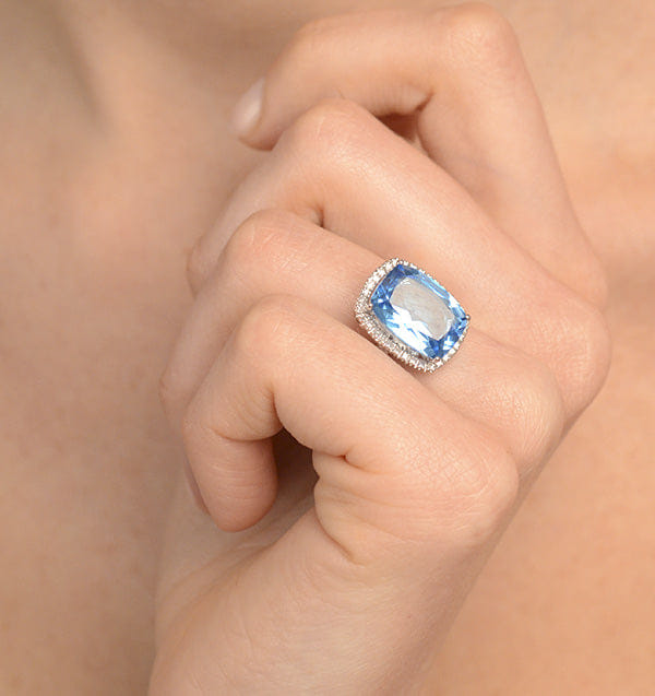 Diamond Blue Topaz 6.83CT And Diamond 9K White Gold Ring