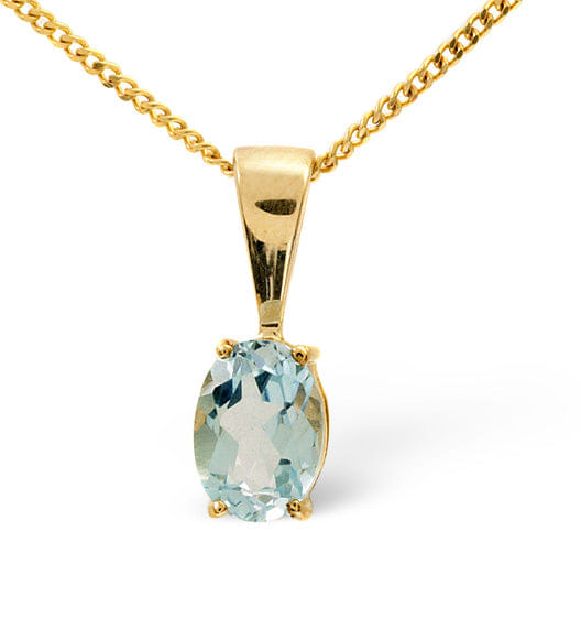 Yellow Blue Topaz 7 x 5 mm 9K Yellow Gold Pendant Necklace
