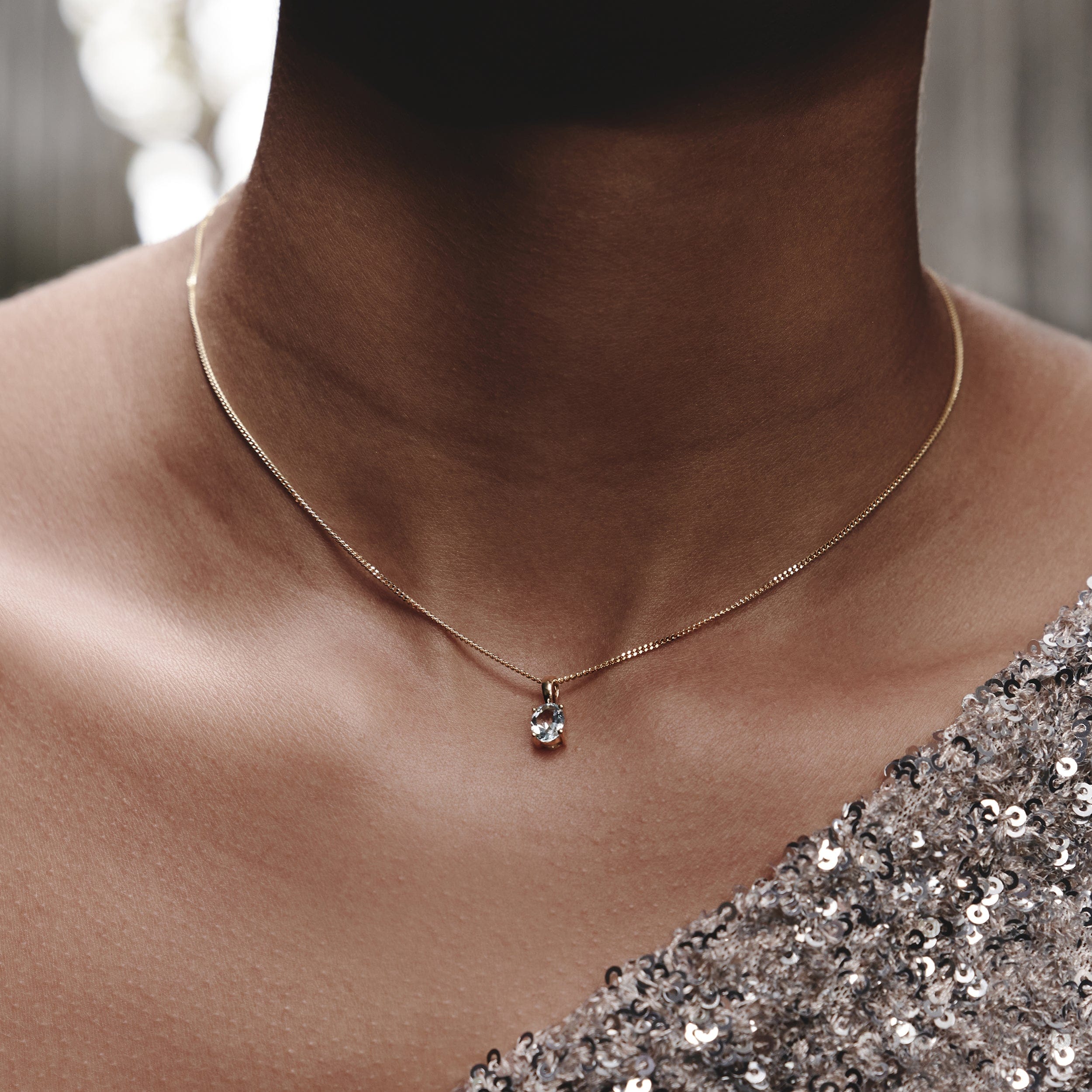 Yellow Blue Topaz 7 x 5 mm 9K Yellow Gold Pendant Necklace