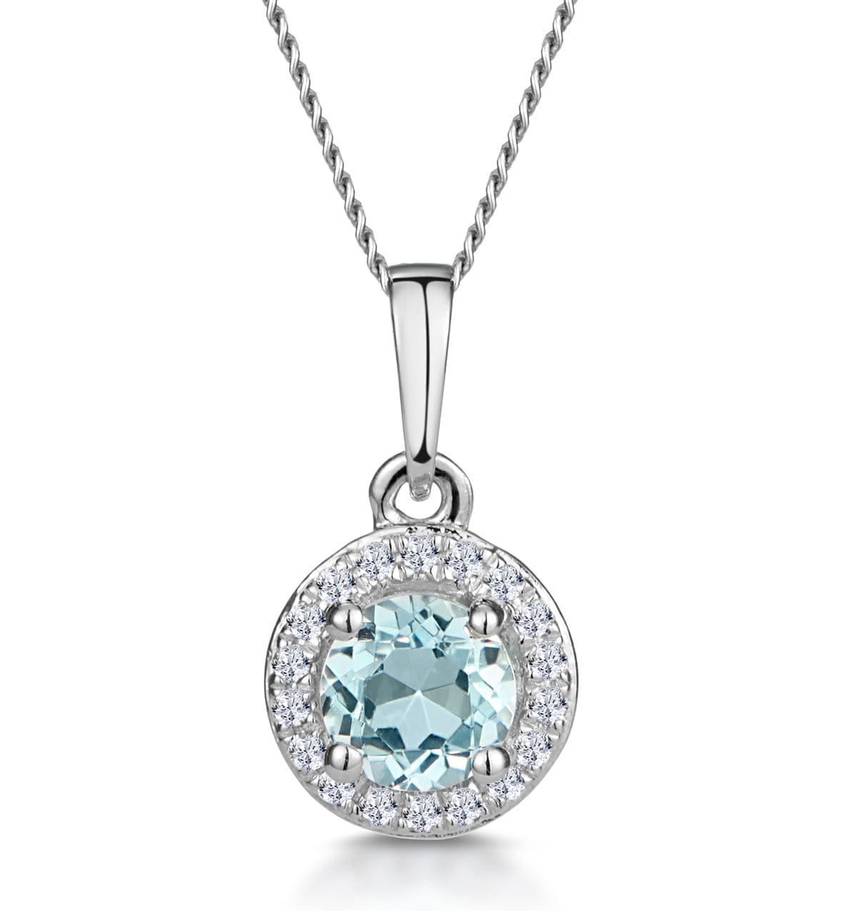 Diamond 0.38ct Aquamarine and Diamond Stellato Necklace in 9K White Gold