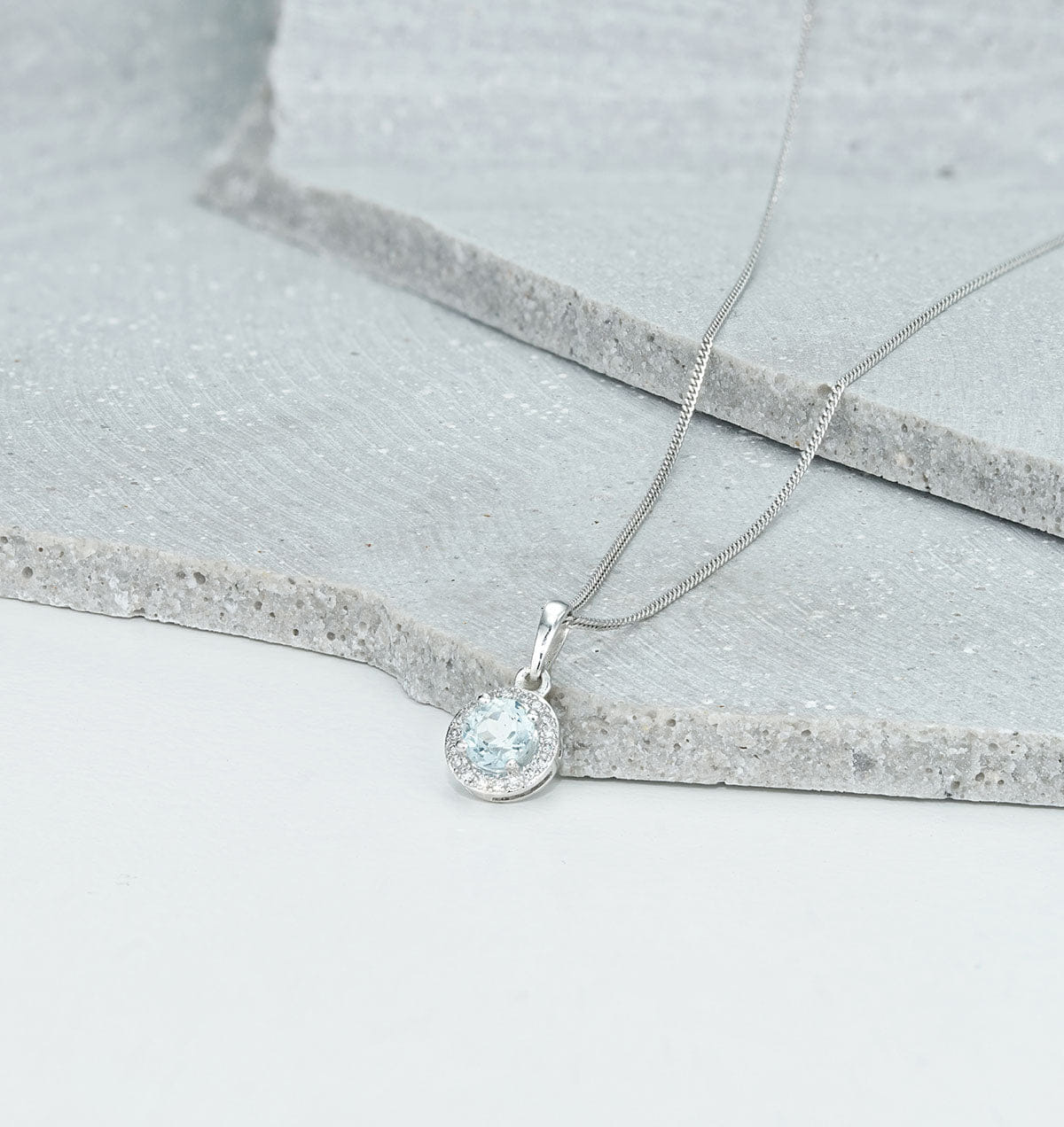 Diamond 0.38ct Aquamarine and Diamond Stellato Necklace in 9K White Gold