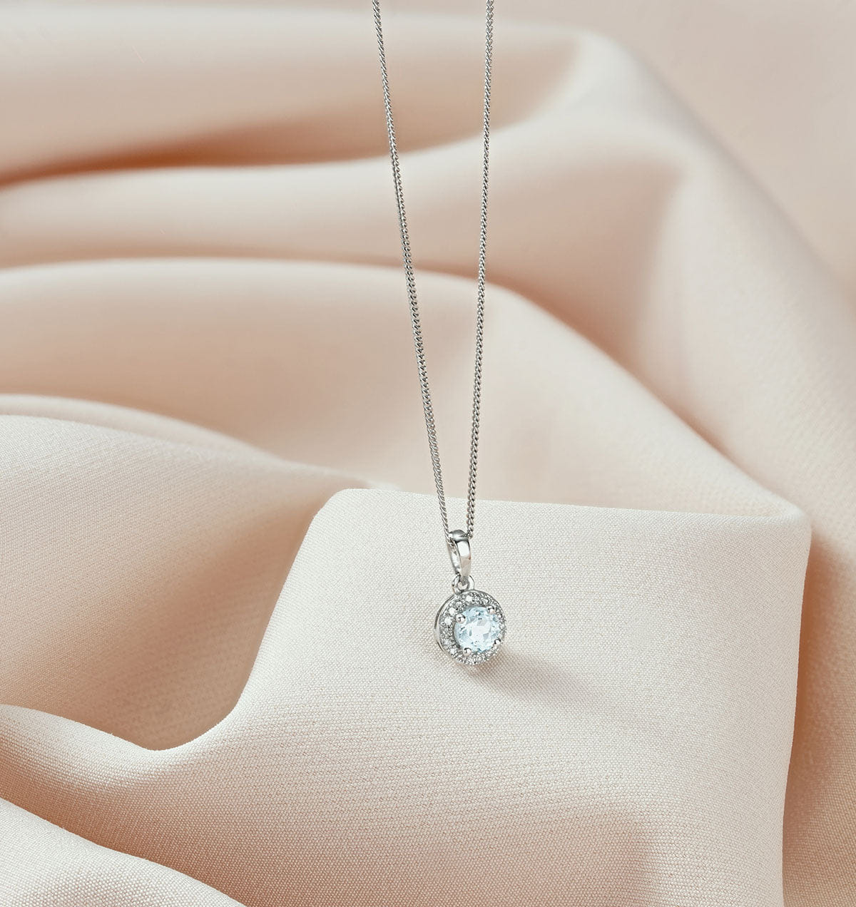 Diamond 0.38ct Aquamarine and Diamond Stellato Necklace in 9K White Gold