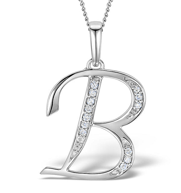 Diamond 925 Silver Lab Diamond Initial B Necklace 0.05ct