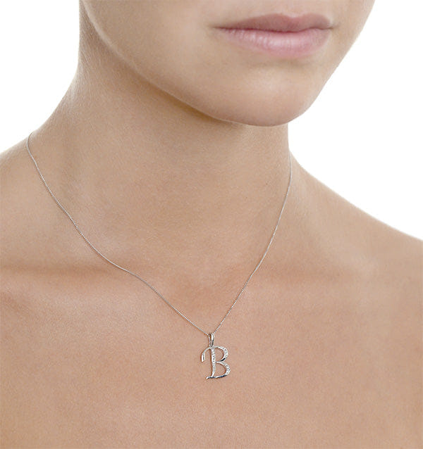 Diamond 925 Silver Lab Diamond Initial B Necklace 0.05ct
