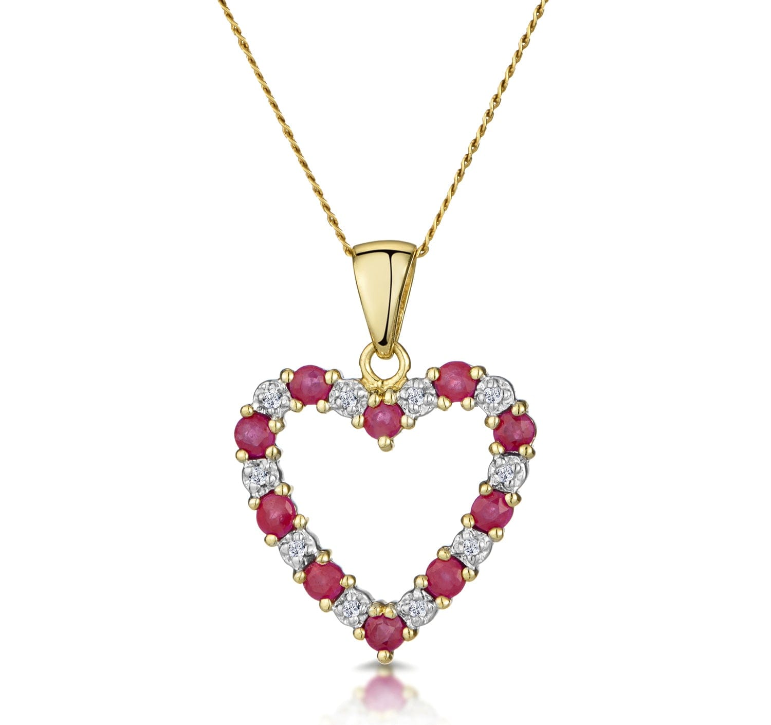 Diamond Ruby 0.68CT And Diamond 9K Yellow Gold Heart Pendant Necklace