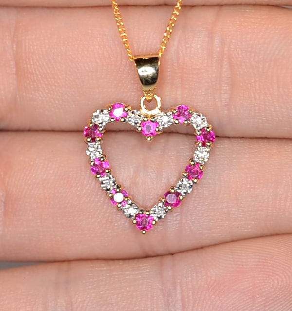 Diamond Ruby 0.68CT And Diamond 9K Yellow Gold Heart Pendant Necklace