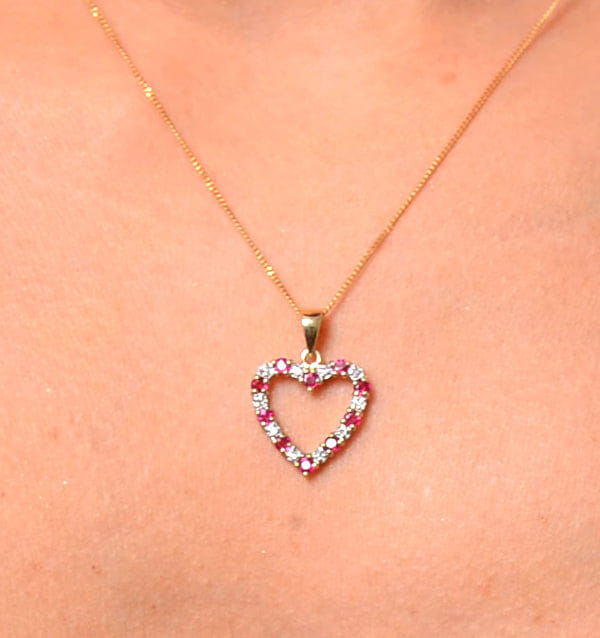 Diamond Ruby 0.68CT And Diamond 9K Yellow Gold Heart Pendant Necklace