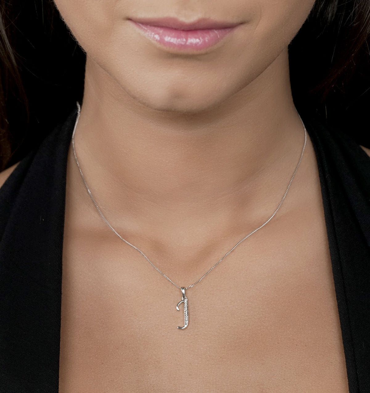 Diamond 925 Silver Lab Diamond Initial J Necklace 0.05ct