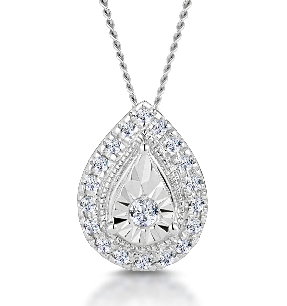 Diamond Masami Diamond Pear Halo Necklace 0.10ct Pave Set in 9K White Gold