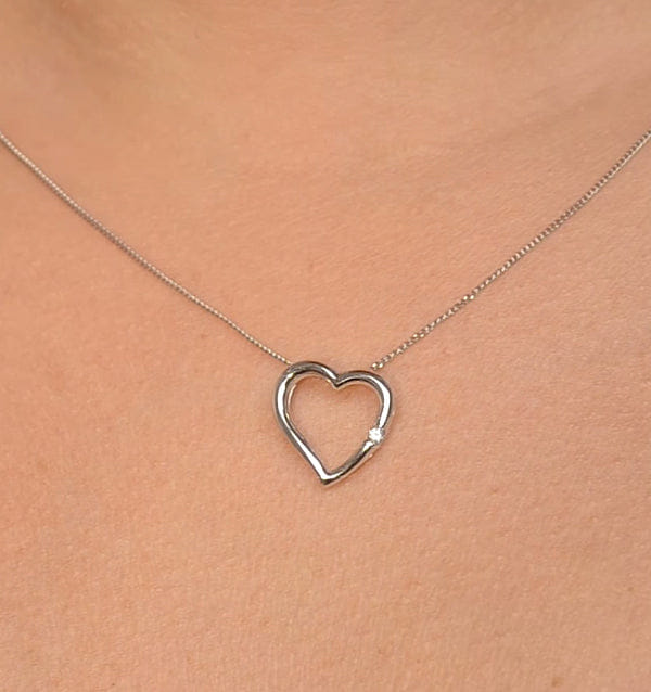 Diamond Heart Pendant Necklace 0.03ct 9K White Gold