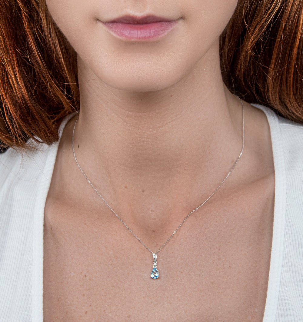 Diamond Stellato Collection Blue Topaz Diamond Necklace in 9K White Gold