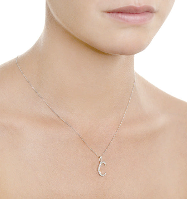 Diamond 925 Silver Lab Diamond Initial C Necklace 0.05ct