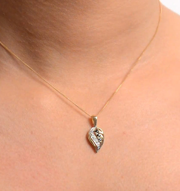 Diamond Sapphire 9 x 14 mm And Diamond 9K Yellow Gold Pendant Necklace