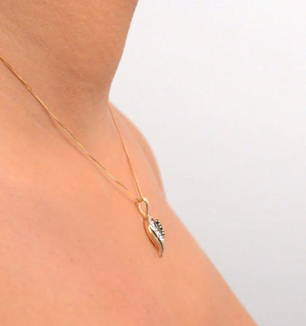 Diamond Sapphire 9 x 14 mm And Diamond 9K Yellow Gold Pendant Necklace