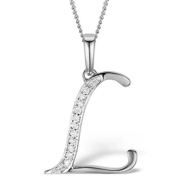 Diamond 925 Silver Lab Diamond Initial L Necklace 0.05ct