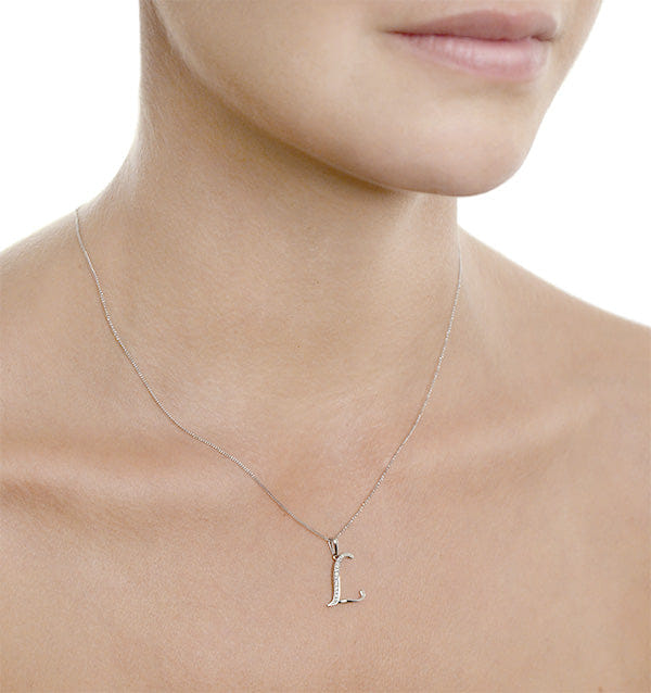 Diamond 925 Silver Lab Diamond Initial L Necklace 0.05ct