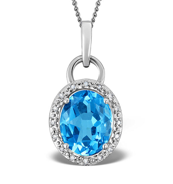 Diamond Blue Topaz 2.96CT And Diamond 9K White Gold Pendant Necklace