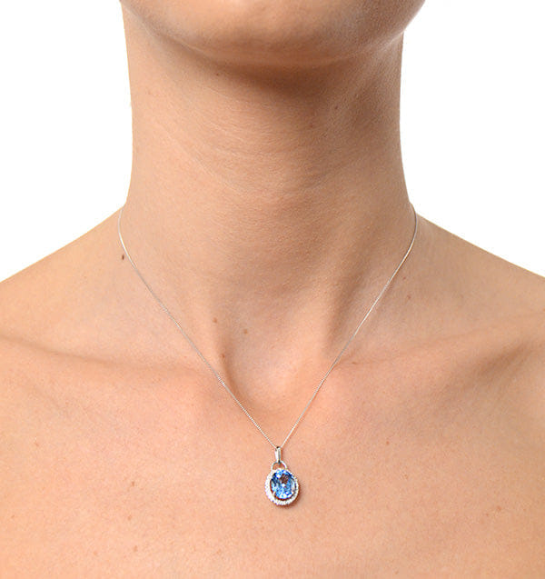 Diamond Blue Topaz 2.96CT And Diamond 9K White Gold Pendant Necklace