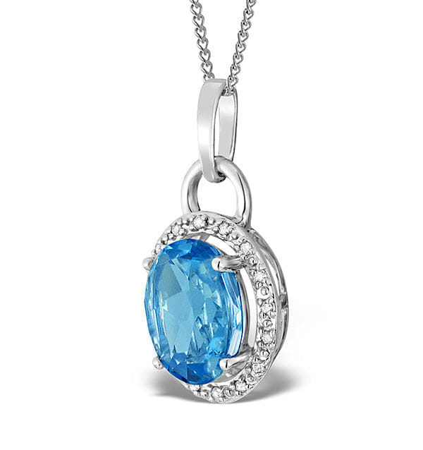 Diamond Blue Topaz 2.96CT And Diamond 9K White Gold Pendant Necklace