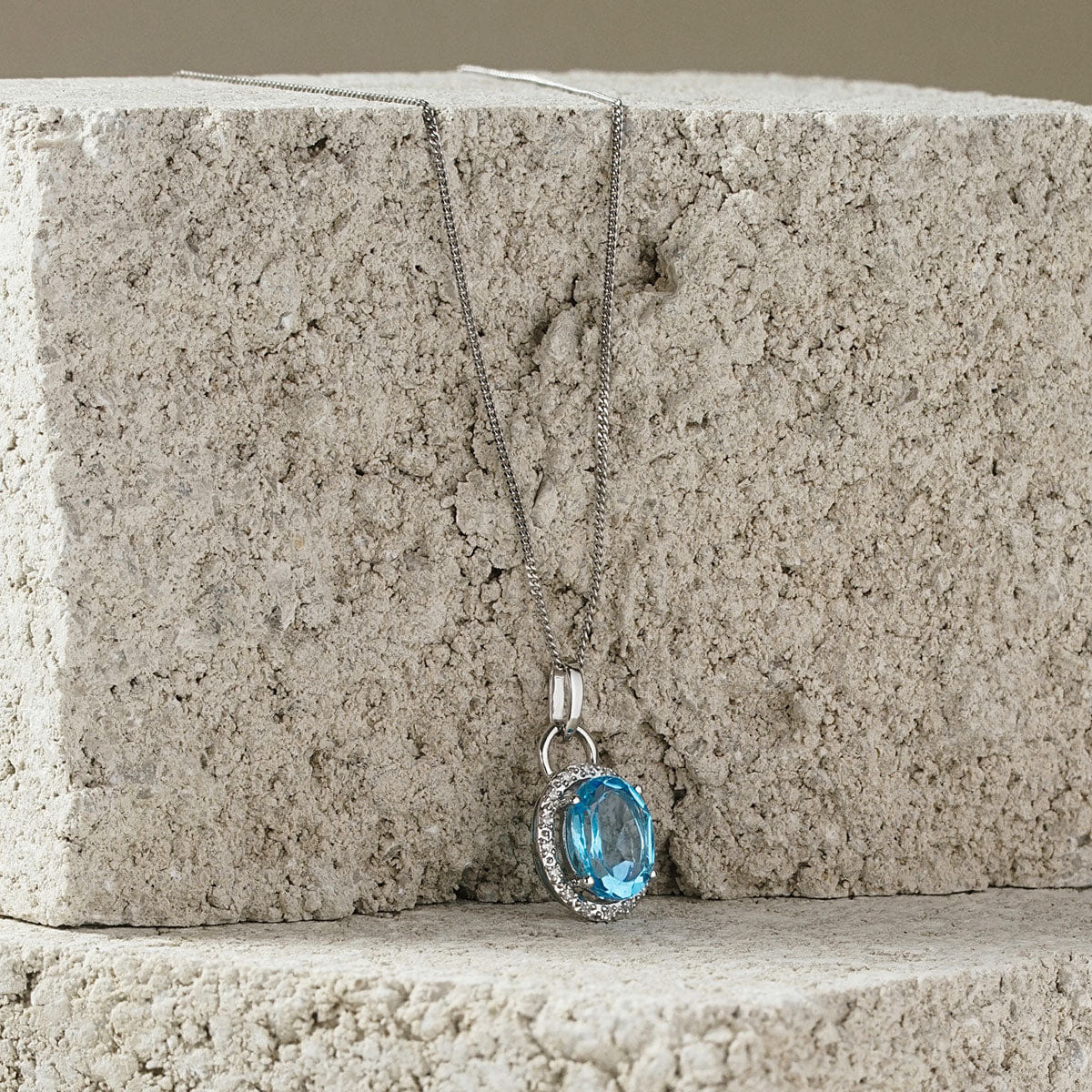 Diamond Blue Topaz 2.96CT And Diamond 9K White Gold Pendant Necklace
