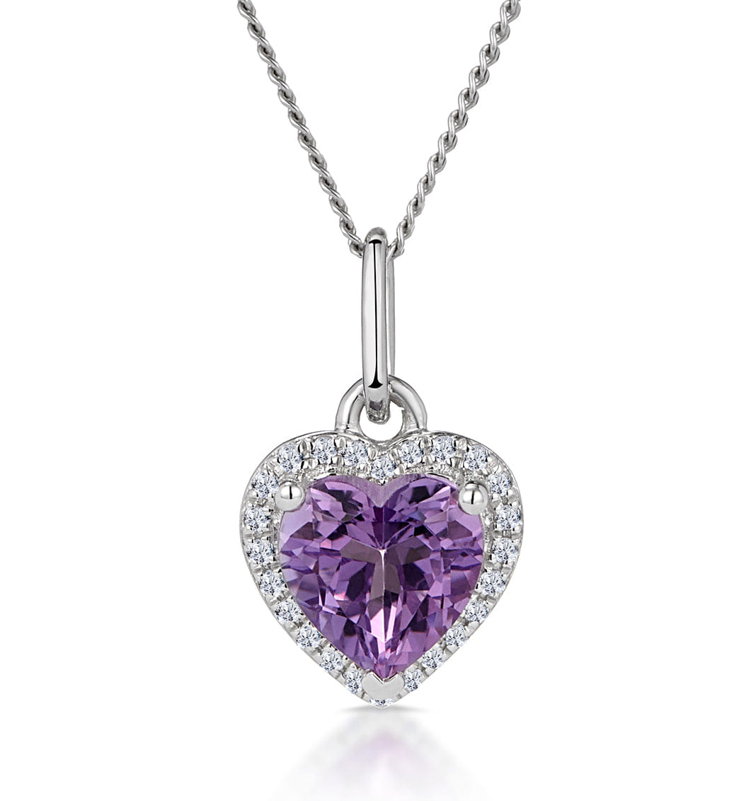 Diamond Stellato Amethyst and Diamond Heart Necklace in 9K White Gold